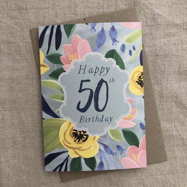 A6 Floral 50th Birthday Card