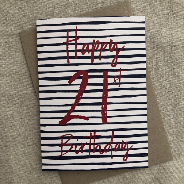 A6 Stripe 21st Birthday Card