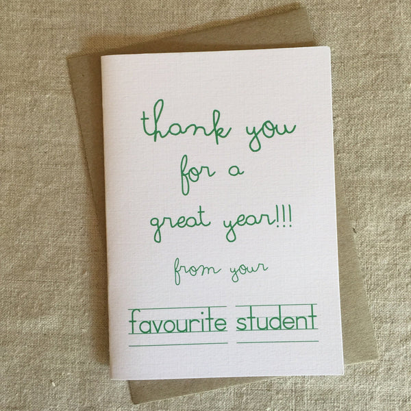 A6 Favourite Student Card