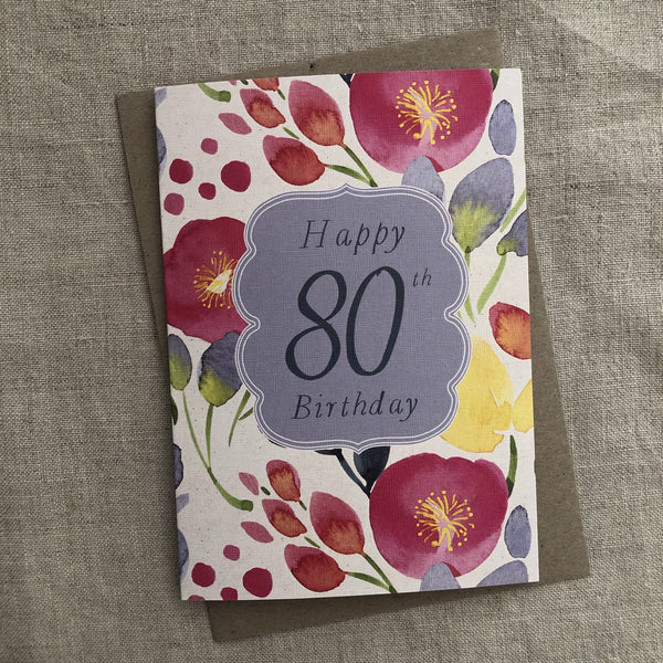 A6 Floral 80th Birthday Card